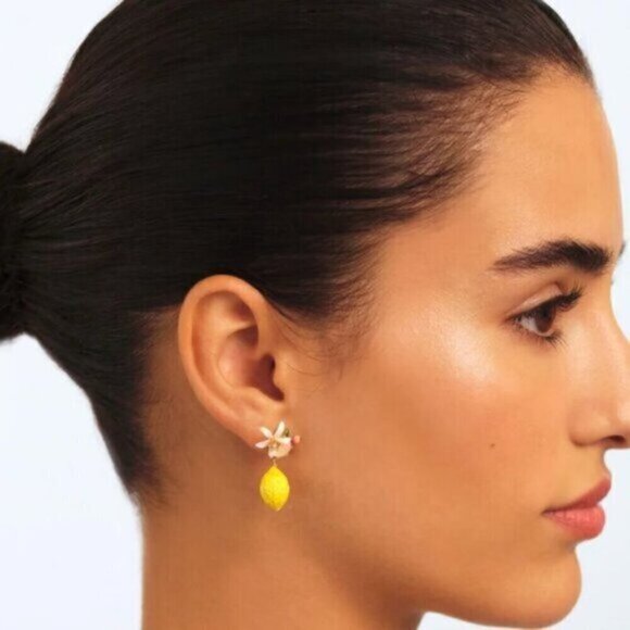 LES NEREIDES Anthropologie  Hand Enamelled Lemon Yellow  EARRINGS - Picture 4 of 4